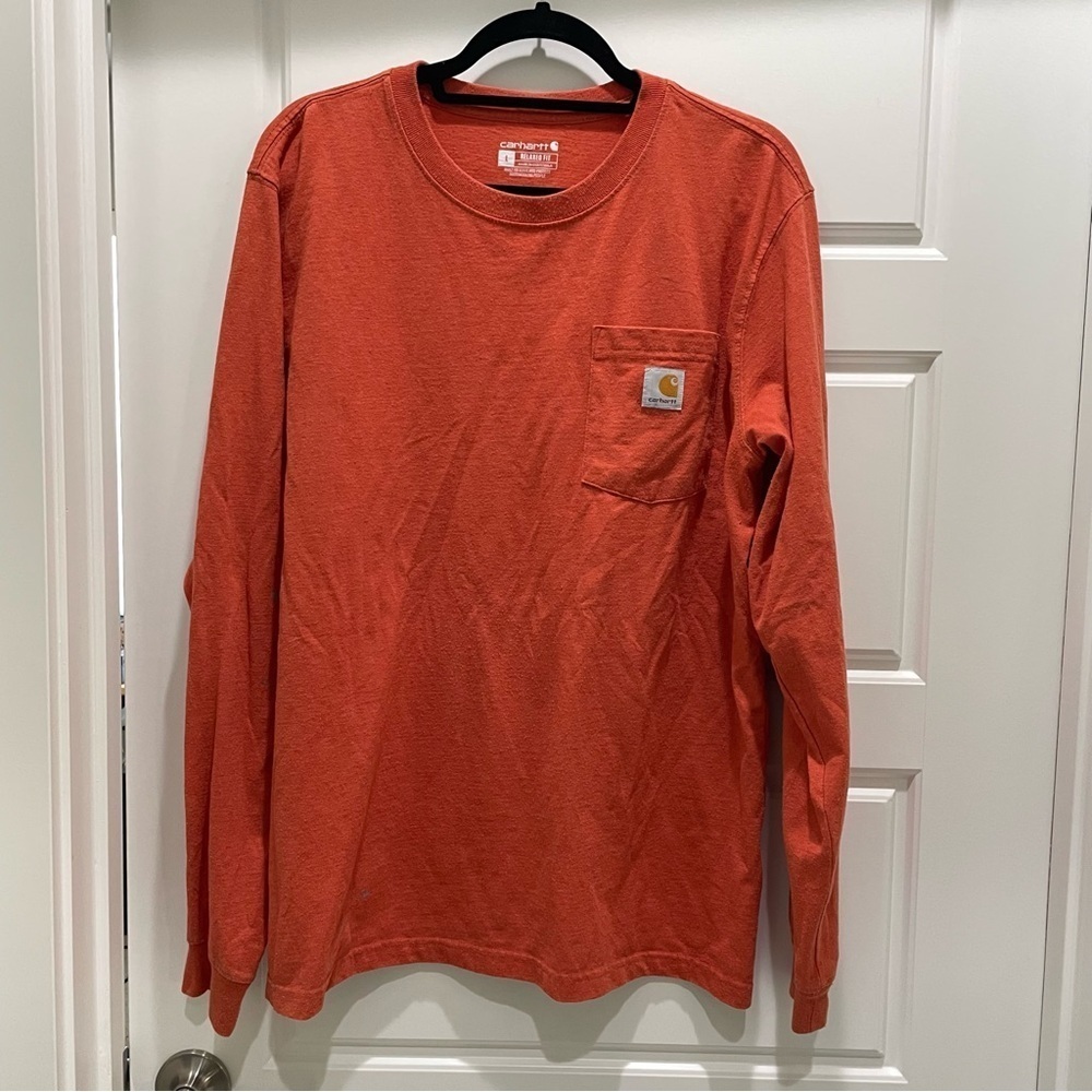 Carhartt Orange Cotton Blend Long Sleeve Graphic Shirt